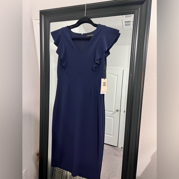 MIDI navy blue dress - Picture 3 of 4